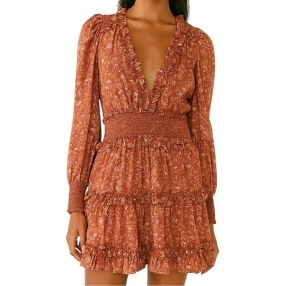House of Harlow 1960 Women’s Sz XS Rust Orange Liberty Floral Print Wallis Dress
